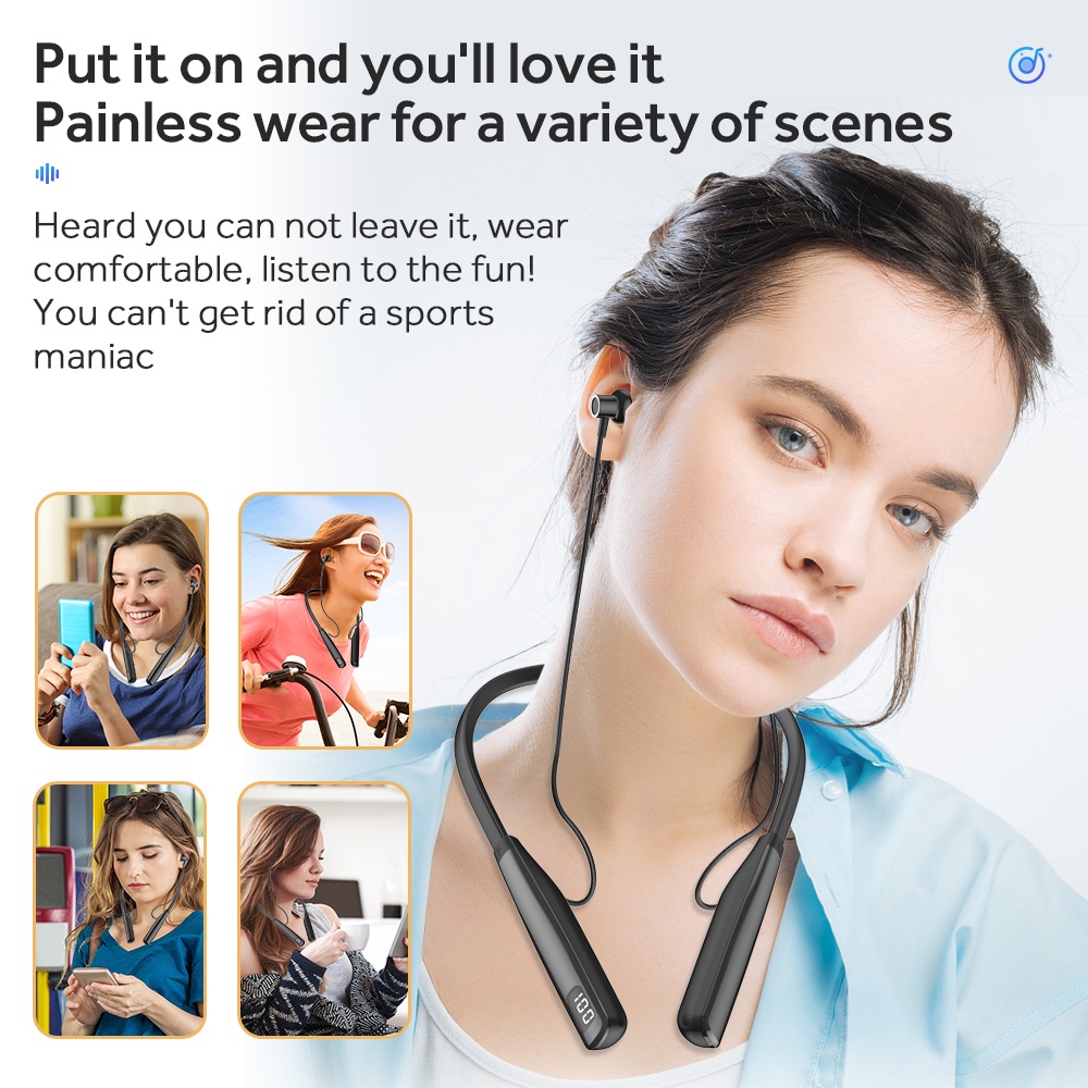 Tai Nghe Bluetooth Không Dây 100 Giờ Có Mic Và Nam Châm Kiểu Dáng Thể Thao Cho Điện Thoại IOS Android