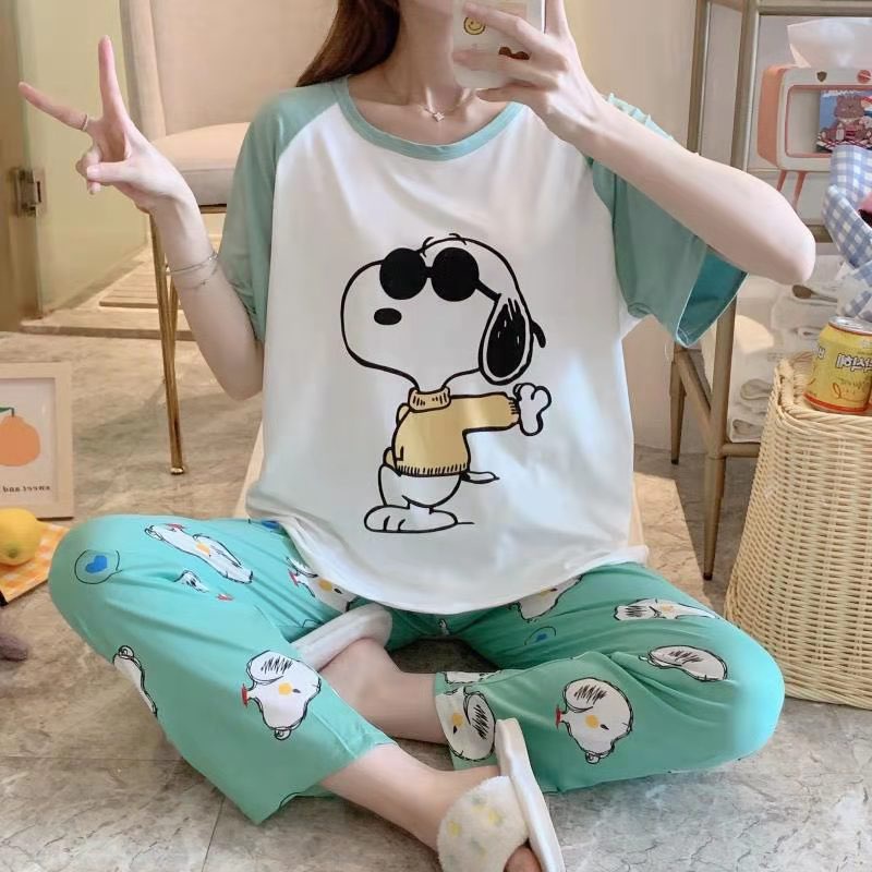 [Sẵn] Đồ bộ thun cotton quần dài, đồ mặc ở nhà Quảng Châu, pijama họa tiết hoạt hình dễ thương | BigBuy360 - bigbuy360.vn