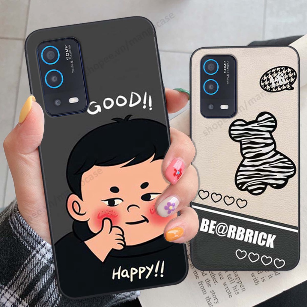 Ốp lưng Oppo A54 / A55 in hình happy nice, bé gấu đáng yêu