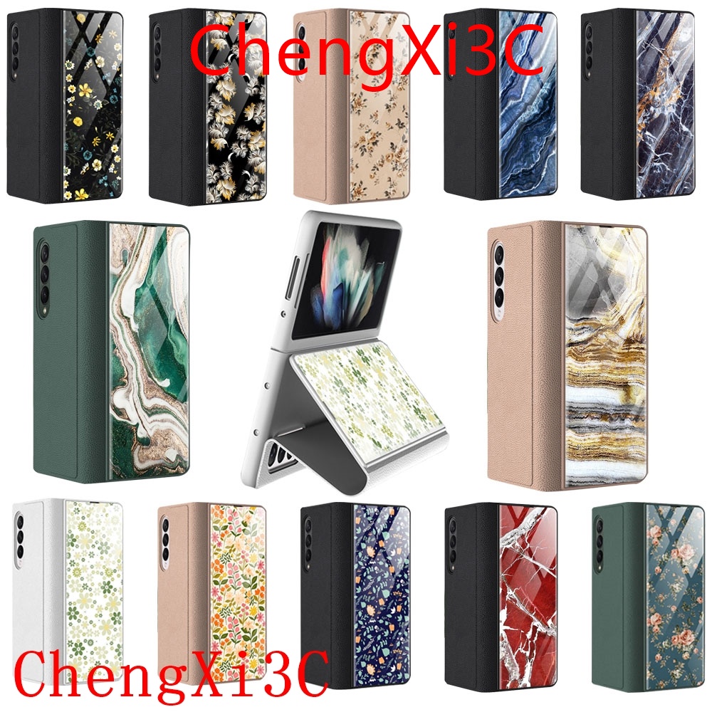 Ốp lưng Galaxy Z Fold 3 PC + kính màu + da có thể đứng Bao trọn gói Vỏ điện thoại Fold 3 case