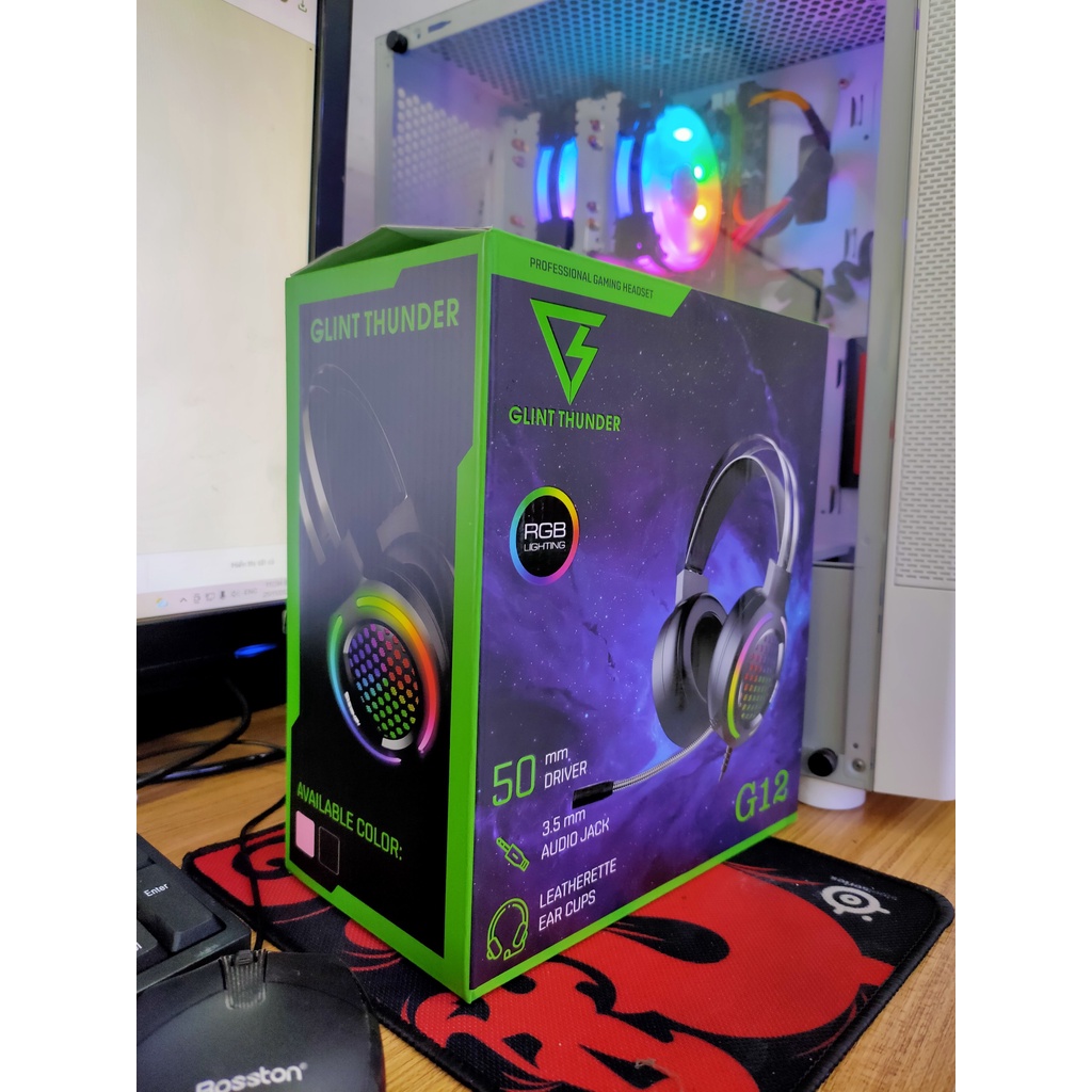 Headphone cho PC-Laptop Glint Thunder G12 xanh chín Led RGB siêu đẹp