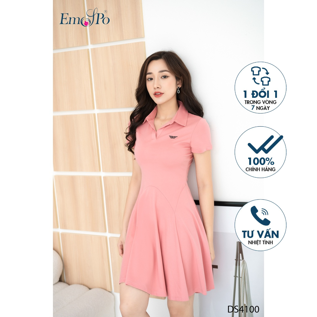 Đầm thun thể thao, dáng xòe, in logo Emspo DS4100