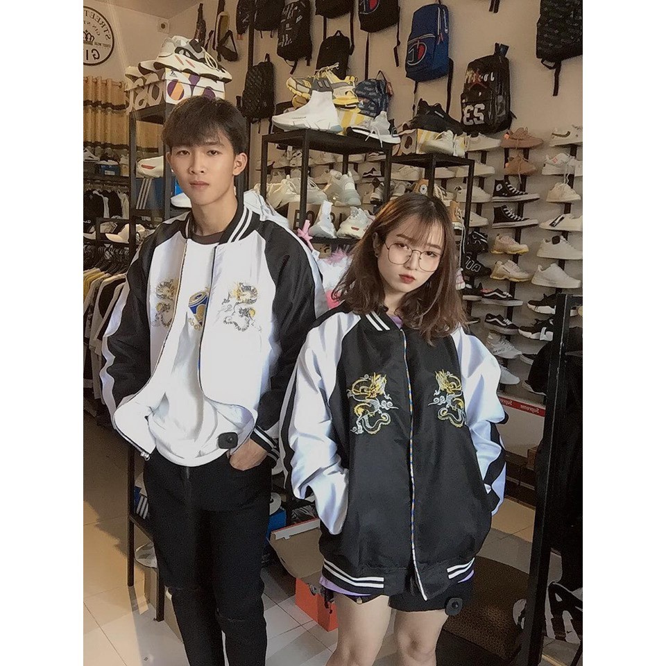 Áo khoác dù bomber rồng đen - Gin store
