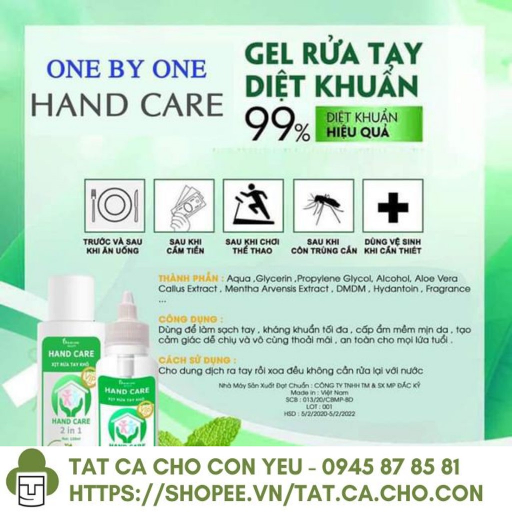 Gel xịt rửa tay khô ONE BY ONE 120ml chiết xuất bạc hà lô hội dưỡng da tay