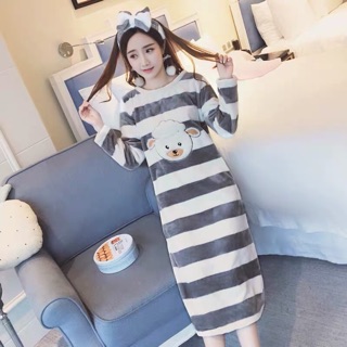 Váy ngủ bông mùa đông ( kèm băng đô ) ( Hàng ORDER )