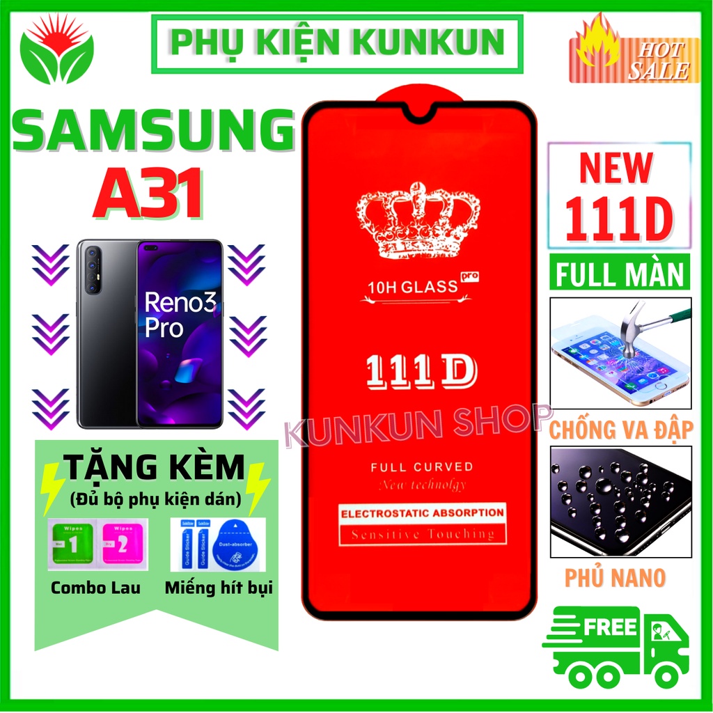 Kính Cường Lực Samsung A31 - Full màn hình 111D - Vuốt siêu mượt cao cấp - Bảo vệ màn hình chịu được va đập tốt