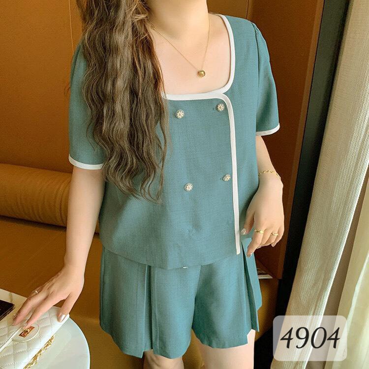 SALE Set BIG SIZE Shorts cổ vuông 4 nút, viền trắng 4904