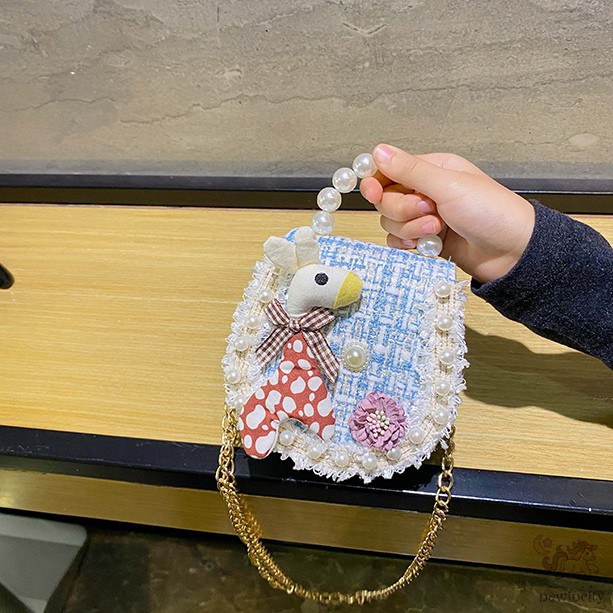 Túi Đeo Chéo Đính Ngọc Trai Phong Cách Hàn Quốc Dễ Thương Cho Bé Gái