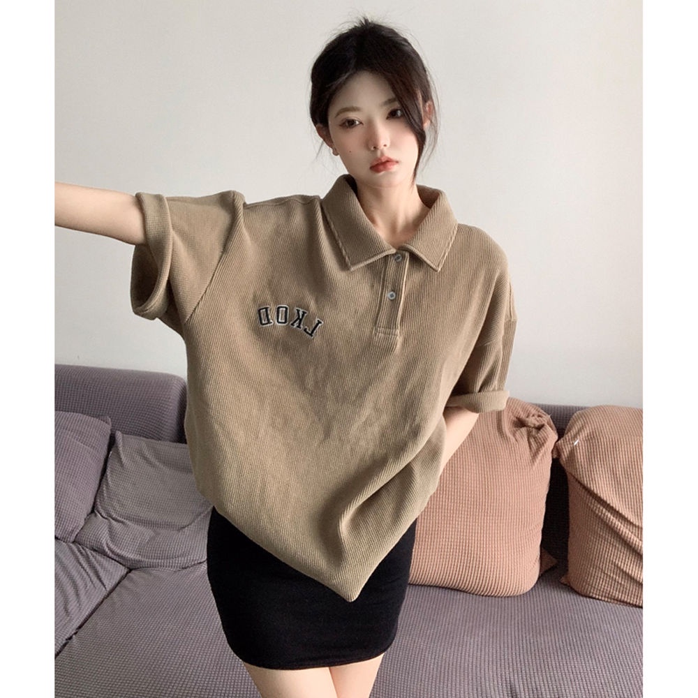 Áo Thun polo Ngắn Tay Dáng Rộng Phong Cách Retro Mỹ Thời Trang Mùa Hè Hàng Mới Dành Cho Bạn Nữ