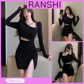 Đầm Body Nữ Cổ Lệch Khoét Eo Xẻ Tà RANSHI Dài Tay Hot Trend Chất Đẹp Dày Dặn, Váy Ôm Sát Tôn Dáng - RBD054