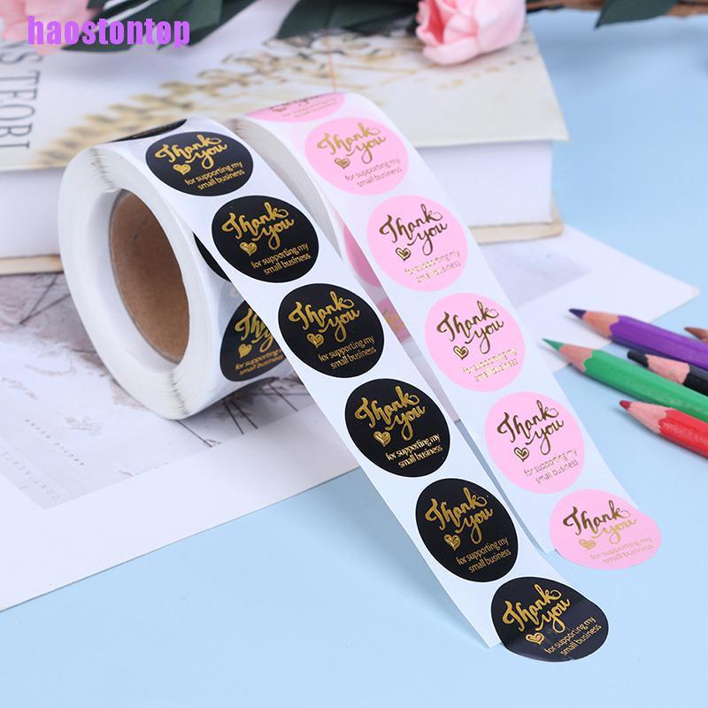 Set 500 sticker Tròn Họa Tiết Thank you Màu Hồng Đen Trang Trí Tiệc Cưới