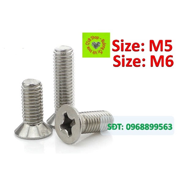 Vít inox pake đầu bằng, Vít inox 4 cạnh đầu bằng, Ốc 4 cạnh đầu bằng size M5 và M6 inox 201, inox 304 DIN 965
