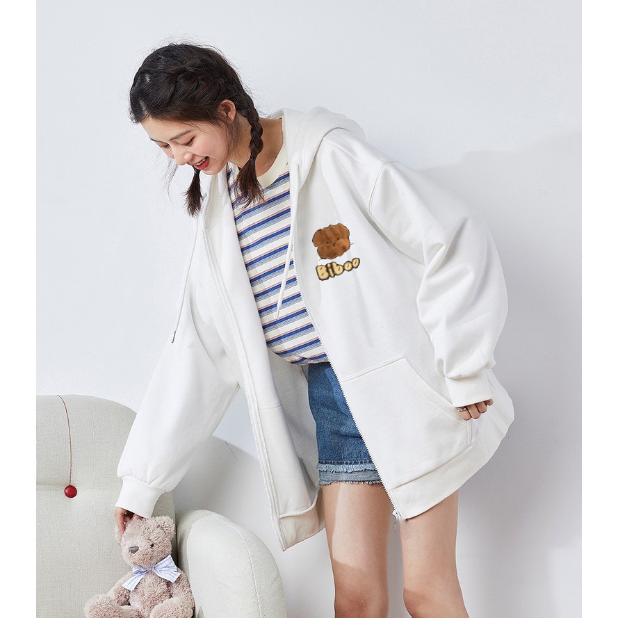 Áo khoác chống nắng form rộng có nón nam nữ ULZZANG style ❤️ HOODIE ZIP BIBOO VIVU123STORE   HOD133