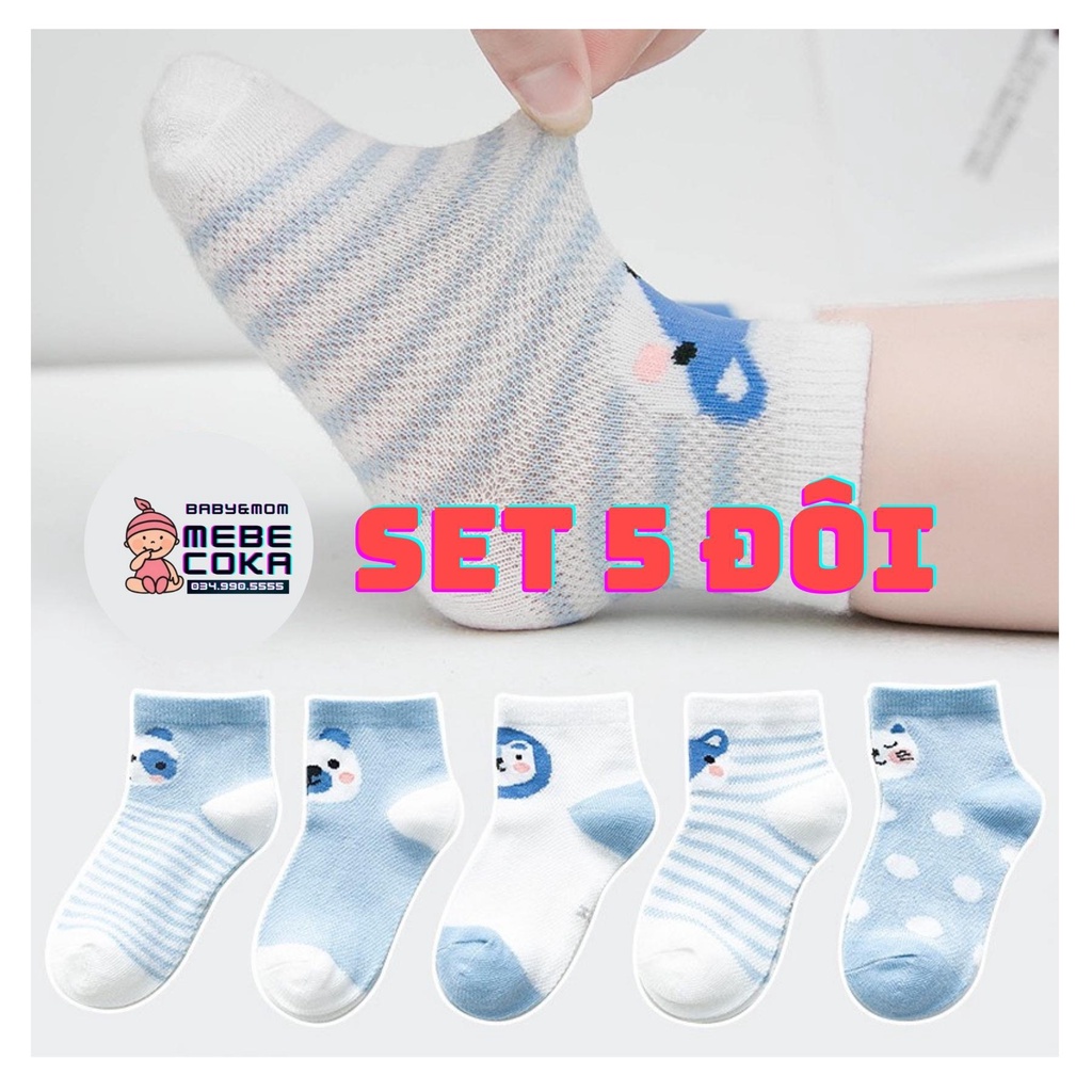 Tất cho BÉ TRAI cổ cao vớ trẻ em SET 5 ĐÔI chất cotton ấm áp co giãn thoải mái hoạ tiết siêu đáng yêu