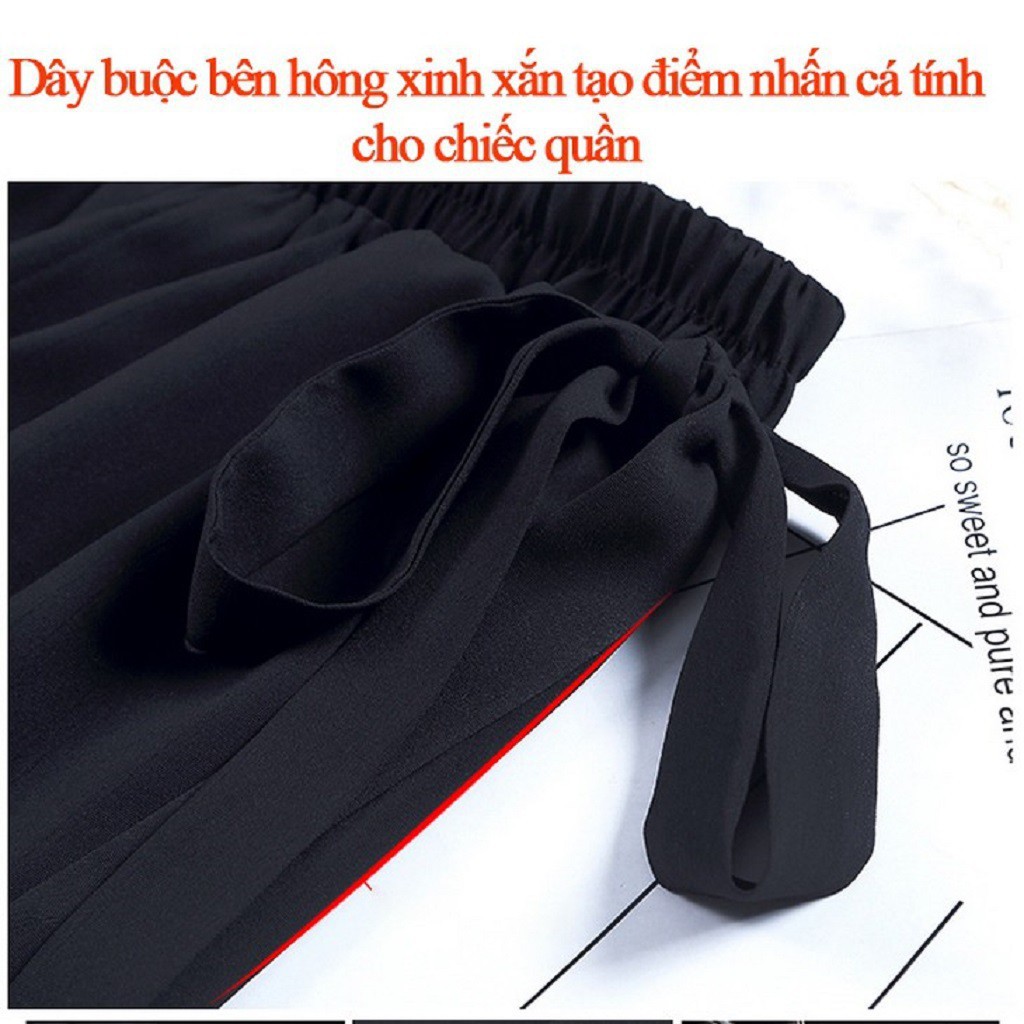 Quần ống rộng lửng nữ cạp chun VIETSTAR quần lửng baggy màu đen vải thun co giãn học sinh buộc nơ eo ་