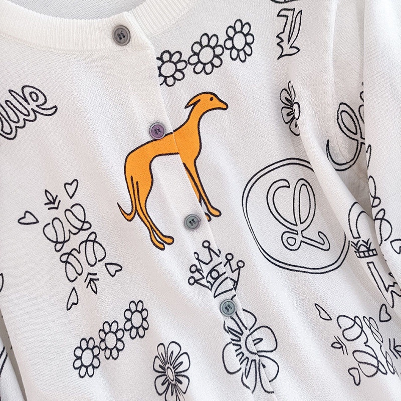 Áo Cardigan Dệt Kim Tay Dài Cổ Tròn Hoạ Tiết In Thời Trang Mùa Thu Cho Phái Nữ