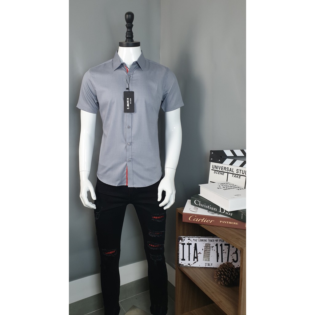 Áo Sơ Mi Nam Ngắn Tay Chạy Dây, Chất cotton mềm mịn, Form ôm | BigBuy360 - bigbuy360.vn