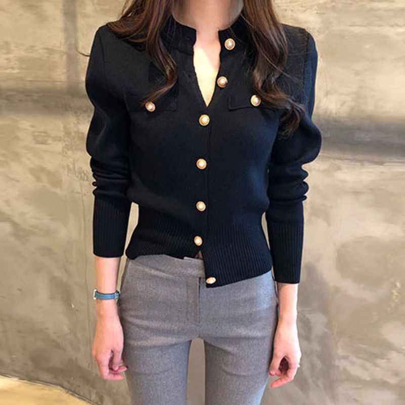 Áo cardigan BH dệt kim phối nút dáng ôm kiểu Hàn Quốc xinh xắn cho nữ