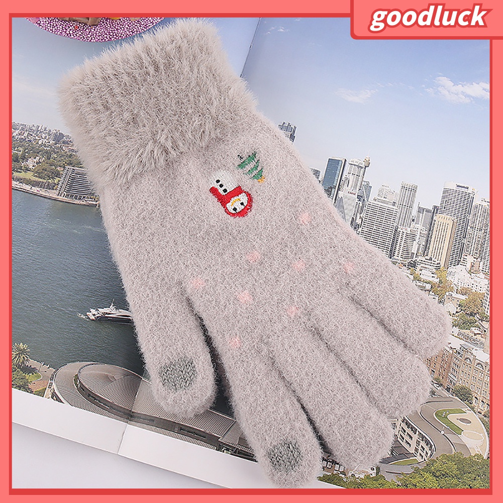 Găng Tay Dệt Kim Giữ Ấm Mùa Đông Họa Tiết Người Tuyết Cây Thông Màn Hình Cảm Ứng Dành Cho Nữ