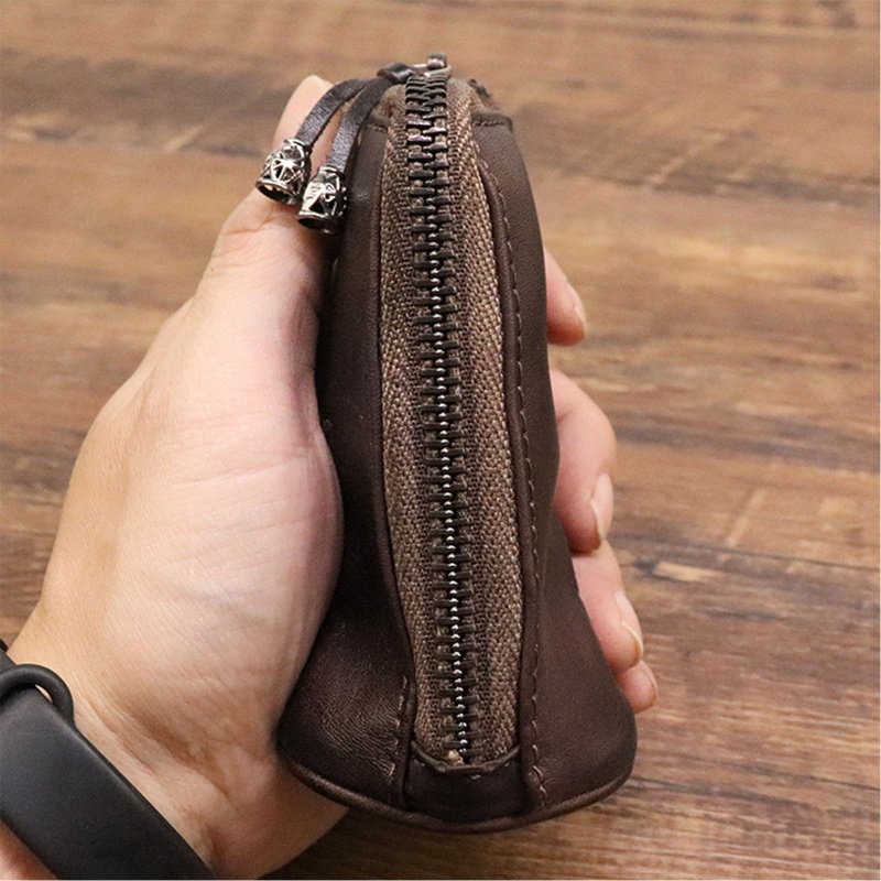 Ví Da Đựng Chìa Khóa Xe Hơi Có Khóa Kéo Phong Cách Vintage
