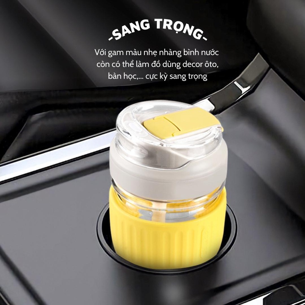 Bình nước thủy tinh SUNNY 500ml Fullbox kèm ống hút, tặng kèm Sticker dán bảo hành rơi vỡ BN17