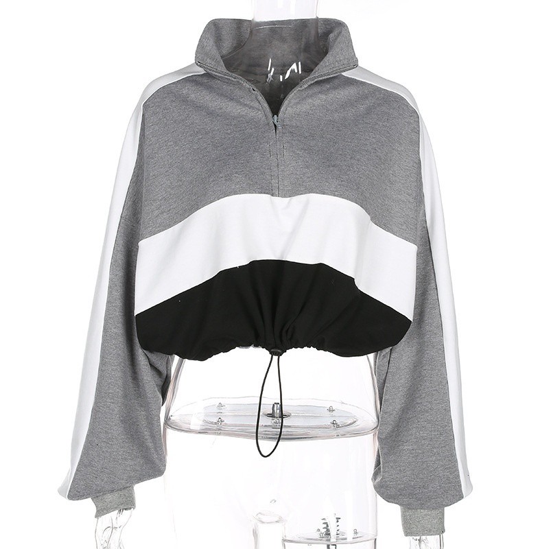 FREESHIP ĐƠN 99K_ Women Cropped Turtleneck Hoodie Sweatshirt Long Sleeve Zipper Sweater Coat