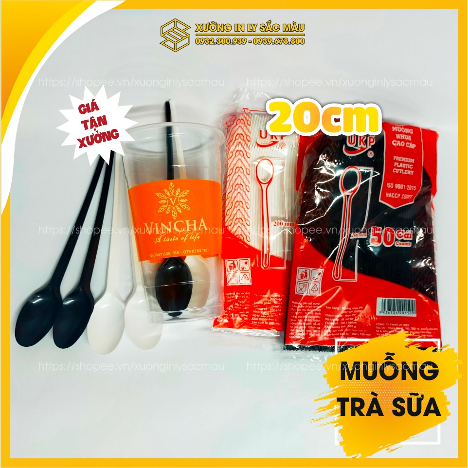 Sỉ 100 muỗng nhựa dài 20cm dành cho quán trà sữa, sinh tố