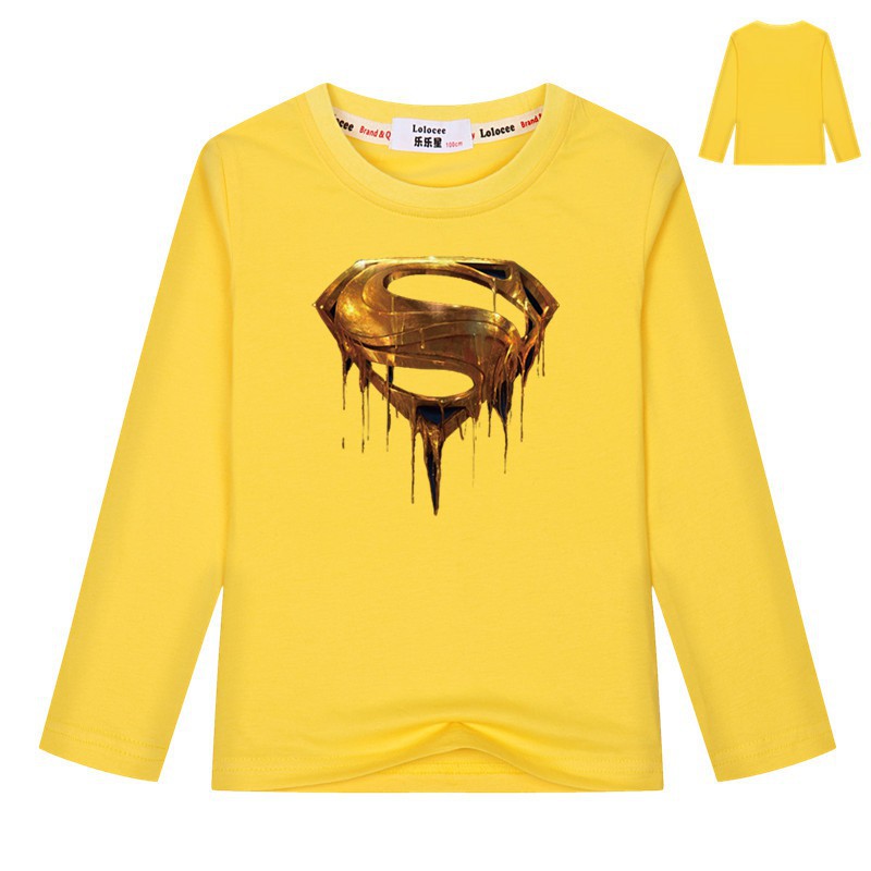 Áo khoác nam kiểu kim loại Siêu nhân Logo S Áo thun dài tay 3D in Cotton Tops Tee