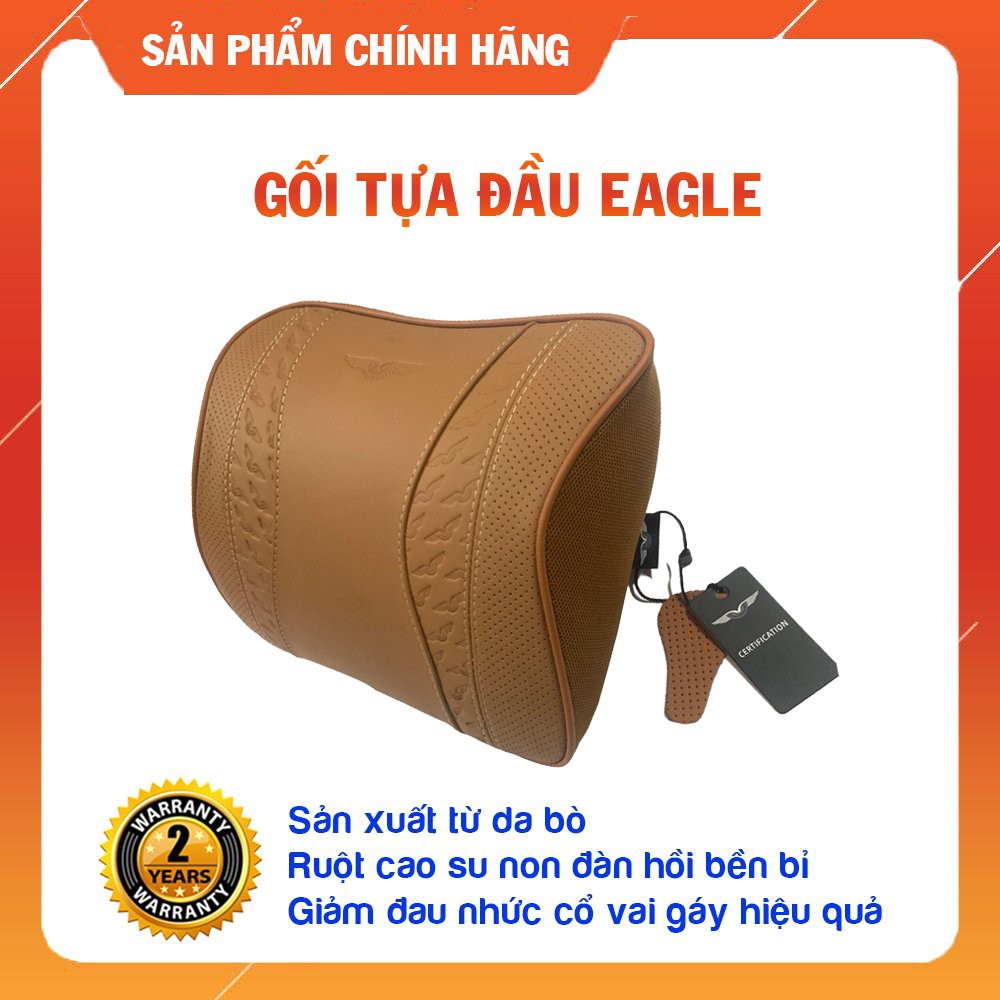 Gối tựa đầu ô tô cao su non bọc da bò thật chính hãng eagle - cho ghế oto, gh
