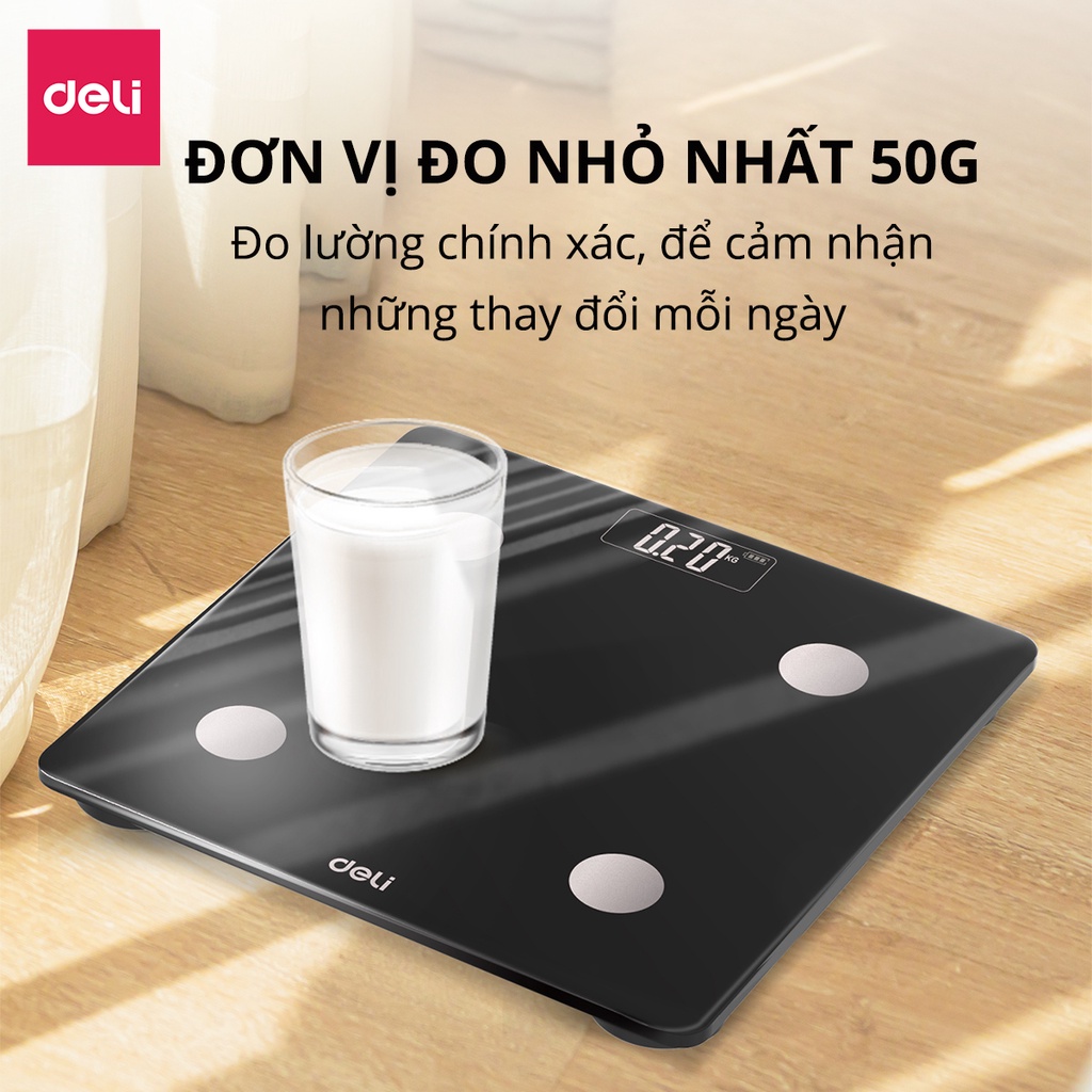 Cân điện tử sức khỏe Deli - Thiết kế mới, Màu đen sang trọng - E86120