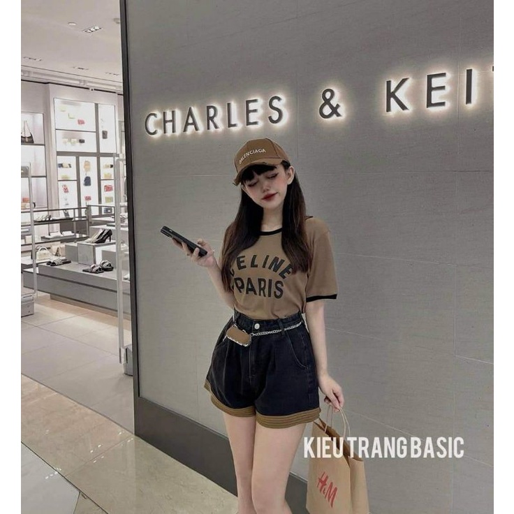 Quần sooc jeans pha gấu kèm đai xích túi hàng QCL1