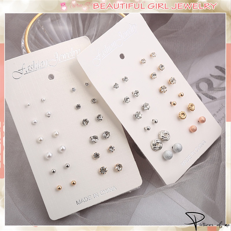 Set 12 Đôi Khuyên Tai Hình Hoa Đính Đá / Ngọc Trai Giả Thời Trang Cho Nữ