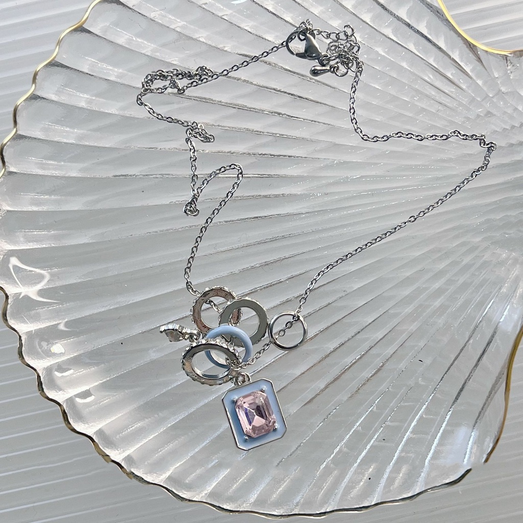 Vòng cổ Hình Khối Màu Bột Xanh Dương Phong Cách Harajuku Dễ Phối Đồ Thời Trang Mùa Hè