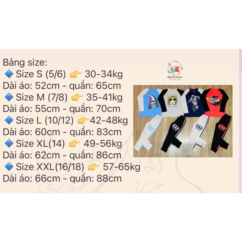 Bộ dài tay bé trai GAP phối tay vải cotton xuất dư size 30-65kg - Bộ quần áo thu đông bé trai