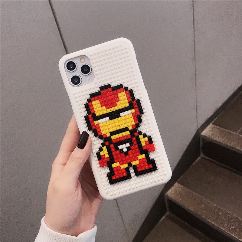 ┅♞DIY together lego blocks grain of iron man Simpson following from creative custom couples assembled puzzle iPhone11 8 p 7 plus xr xsmax apple 6 s pro x Max.