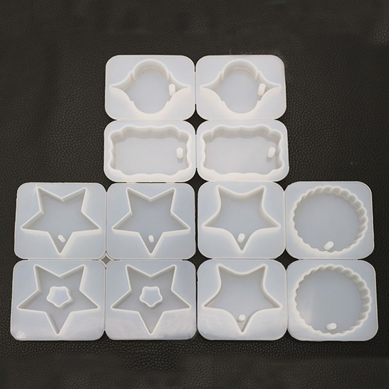 Bộ 4 Khuôn Silicone Tạo Hình Làm Mặt Dây Chuyền Hình Tròn / Trái Tim / Gợn Sóng