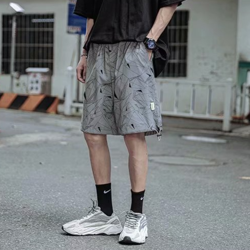 Reflective Fabric Men's Shorts Sports Shorts Unisex Trend Baggy Pants Straight Pant Casual Pant High Street Pants
