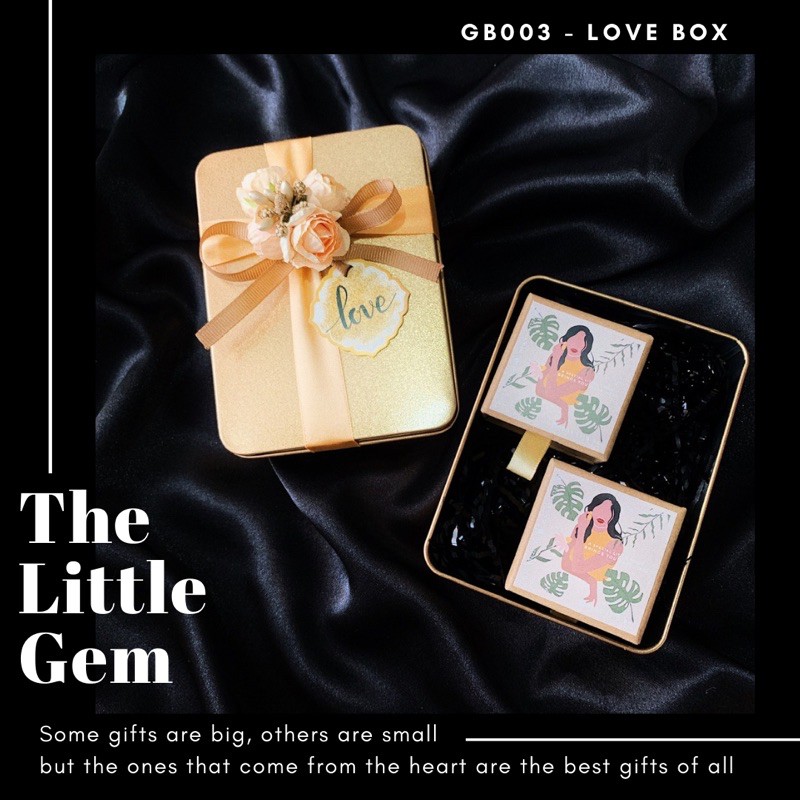 Hộp thiếc đính hoa đựng quà Love Box tặng 8/3, 14/2 Valentine, 20/10, 20/11, Noel, sinh nhật