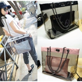 Túi xách nhựa 2 quai xích trong suốt