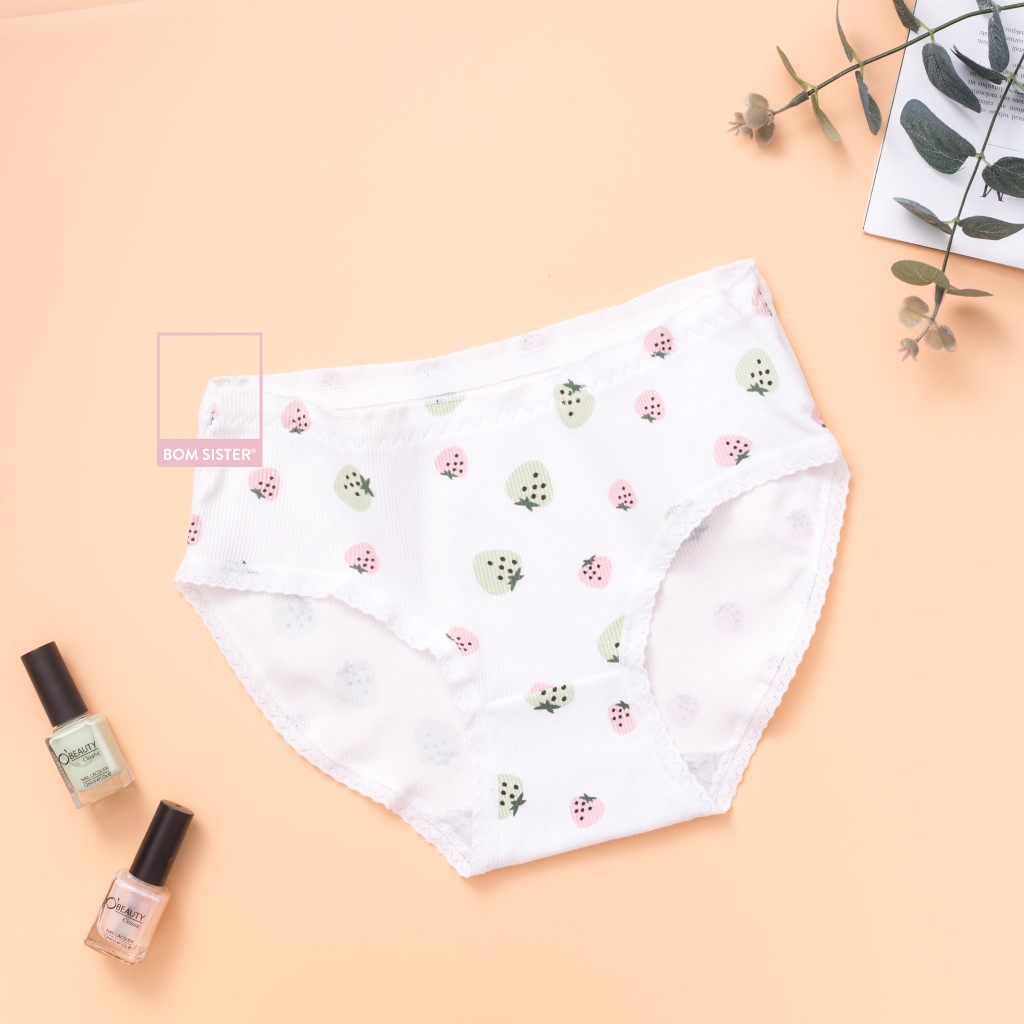 [Mã FAMALLT5 giảm 15% đơn 150k] Quần lót cotton pha viền ren họa tiết dễ thương BOM SISTER Q3011-2 | BigBuy360 - bigbuy360.vn