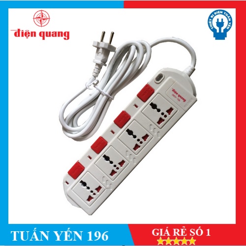 Ổ Cắm 4 Lỗ 3 Chấu Dây 2 Mét Điện Quang ĐQ 2W. SM740SL – Trắng Đỏ
