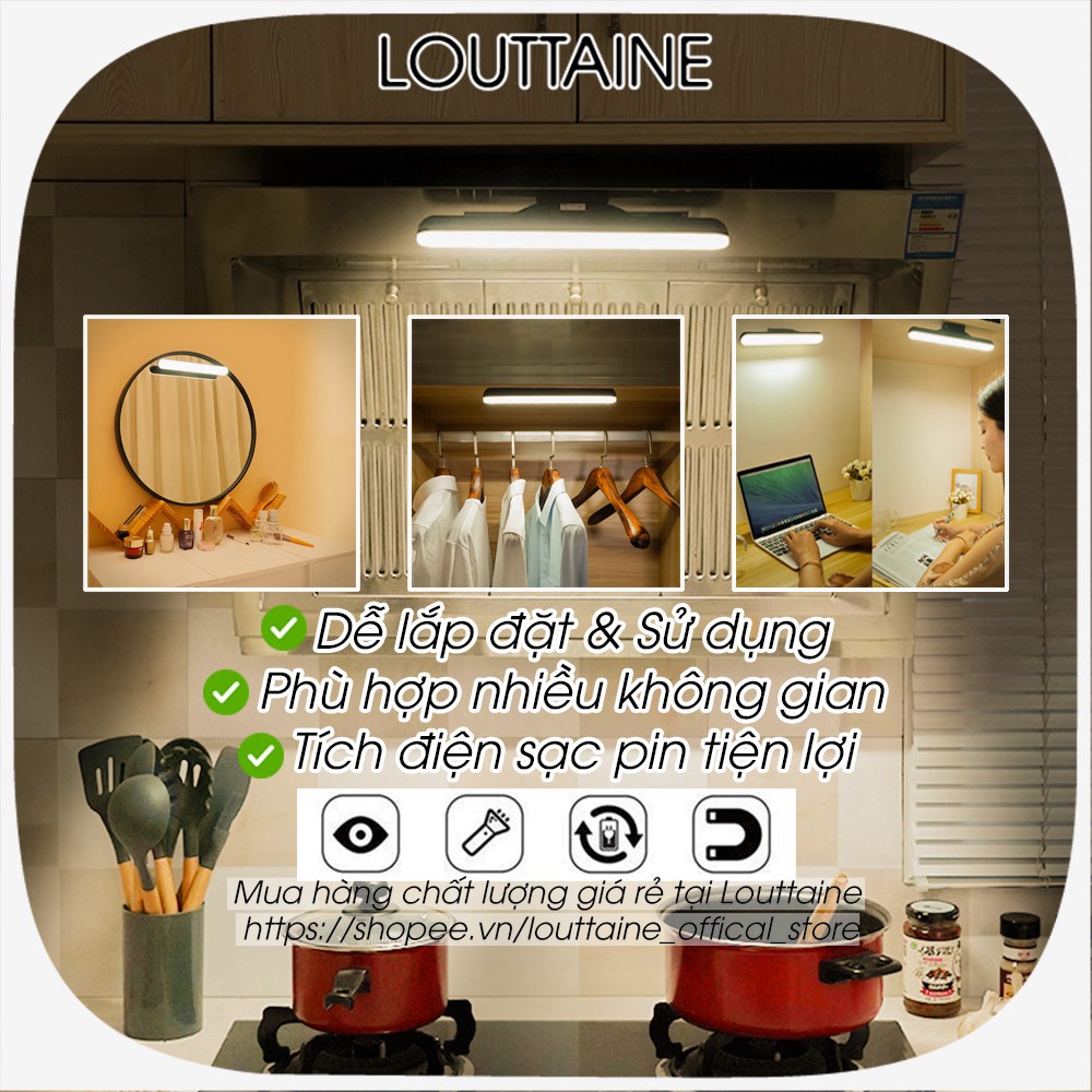 Đèn dán tường tích điện 1800mAh gắn nam châm đèn trang điểm bàn học bàn làm việc 4 chế độ sáng cảm ứng chạm tiện lợi