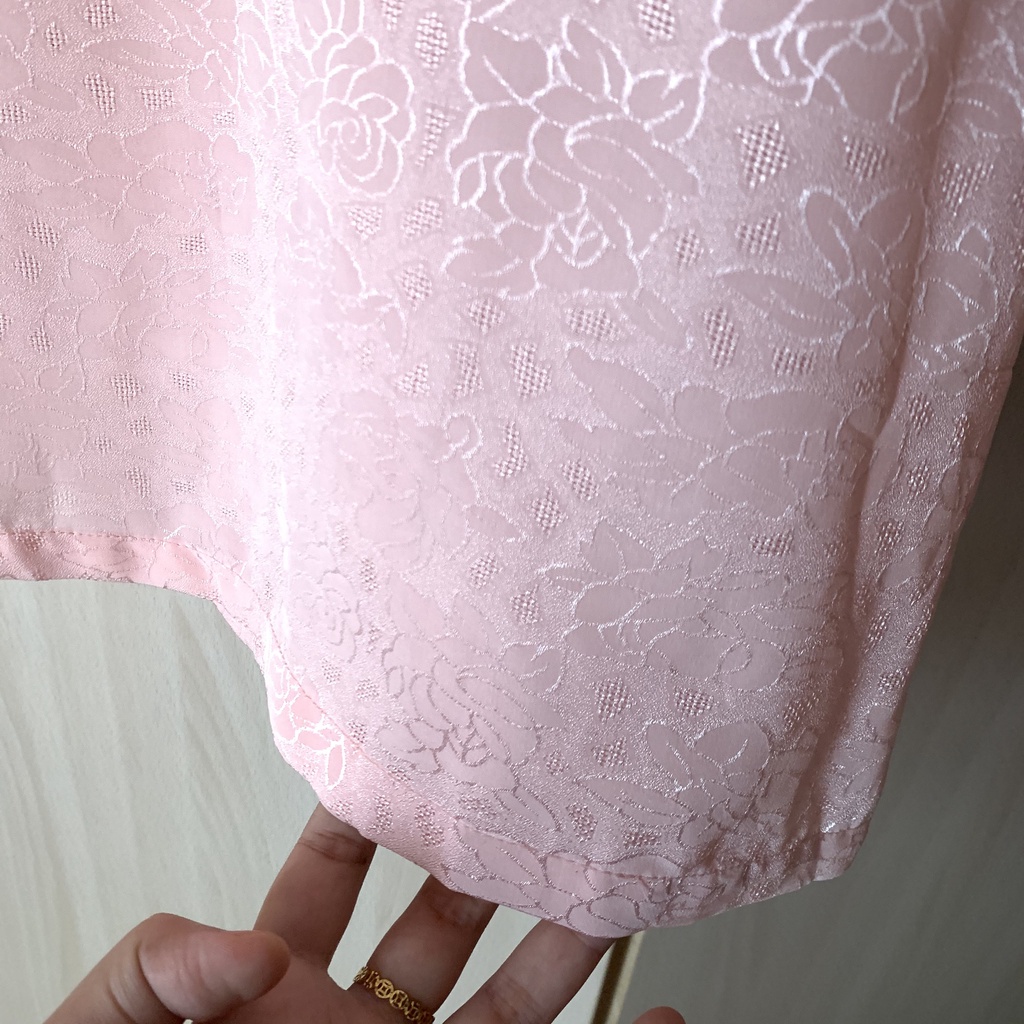 Đầm gấm hồng kiểu vintage No Brand