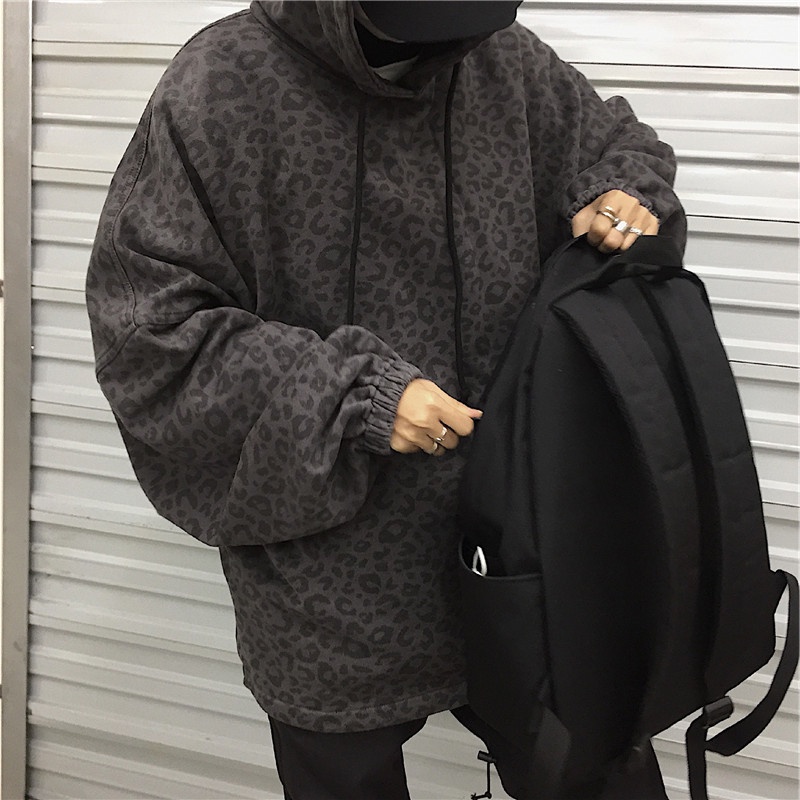 Áo hoodie tay dài dáng rộng họa tiết da báo sẫm màu phong cách hiphop dành cho nữ sinh Tf1 | BigBuy360 - bigbuy360.vn