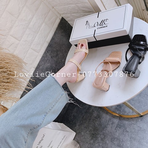 DÉP CAO GÓT NỮ LOVIIECORNER - GUỐC NỮ ĐẾ VUÔNG 3 PHÂN CHẤT DA XỊN D210433
