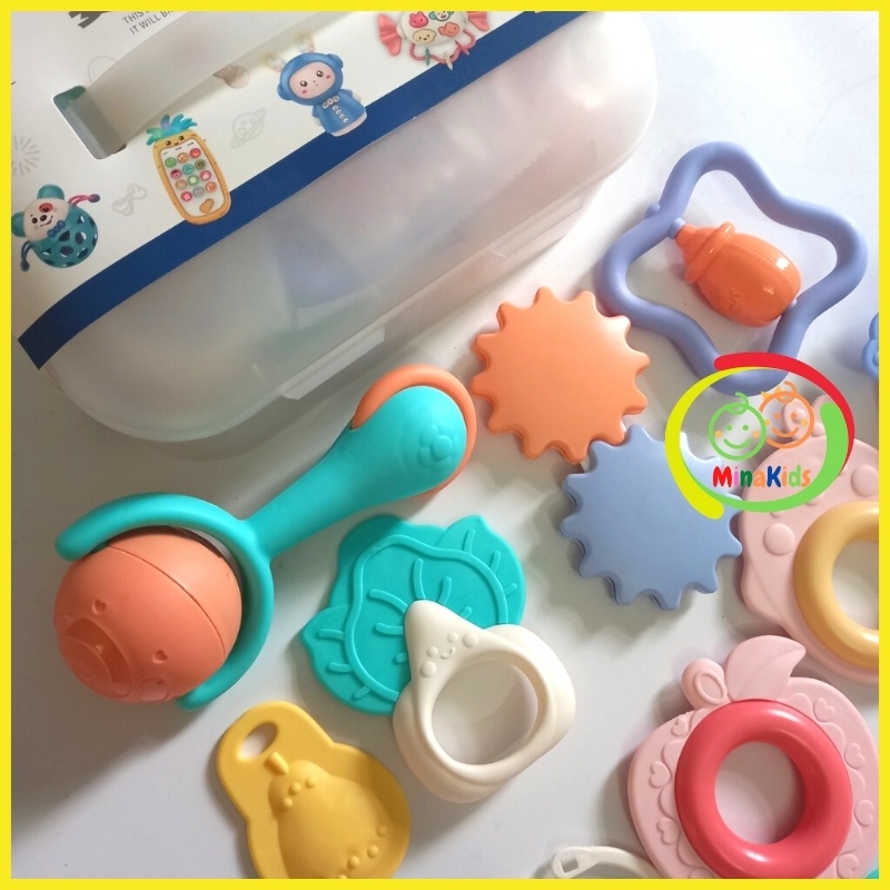 Bộ Đồ Chơi Gặm Nướu Xúc Xắc Cho Bé Sơ Sinh Lục Lạc Cầm Tay 15 món Baby Rattle XX18