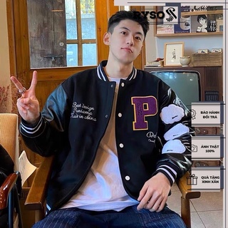 Áo khoác bomber unisex mặc cặp nam nữ chất kaki phối da kiểu dáng áo khoác bóng chày siêu năng động