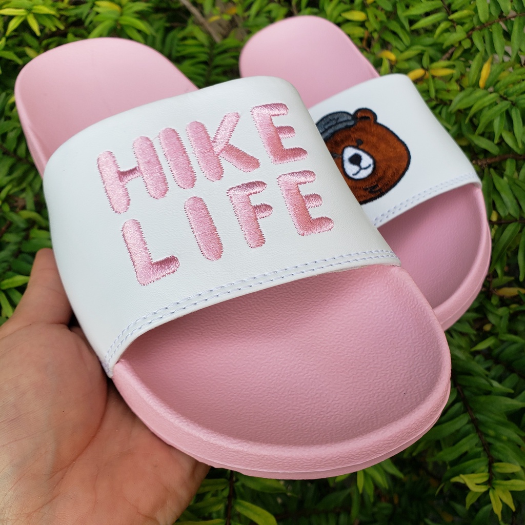 Dép 𝐌𝐋𝐁 UNISEX Gấu Hike.Life hồng, trắng chữ thêu nổi Có video + Ảnh thật + Tặng hộp trending 2021