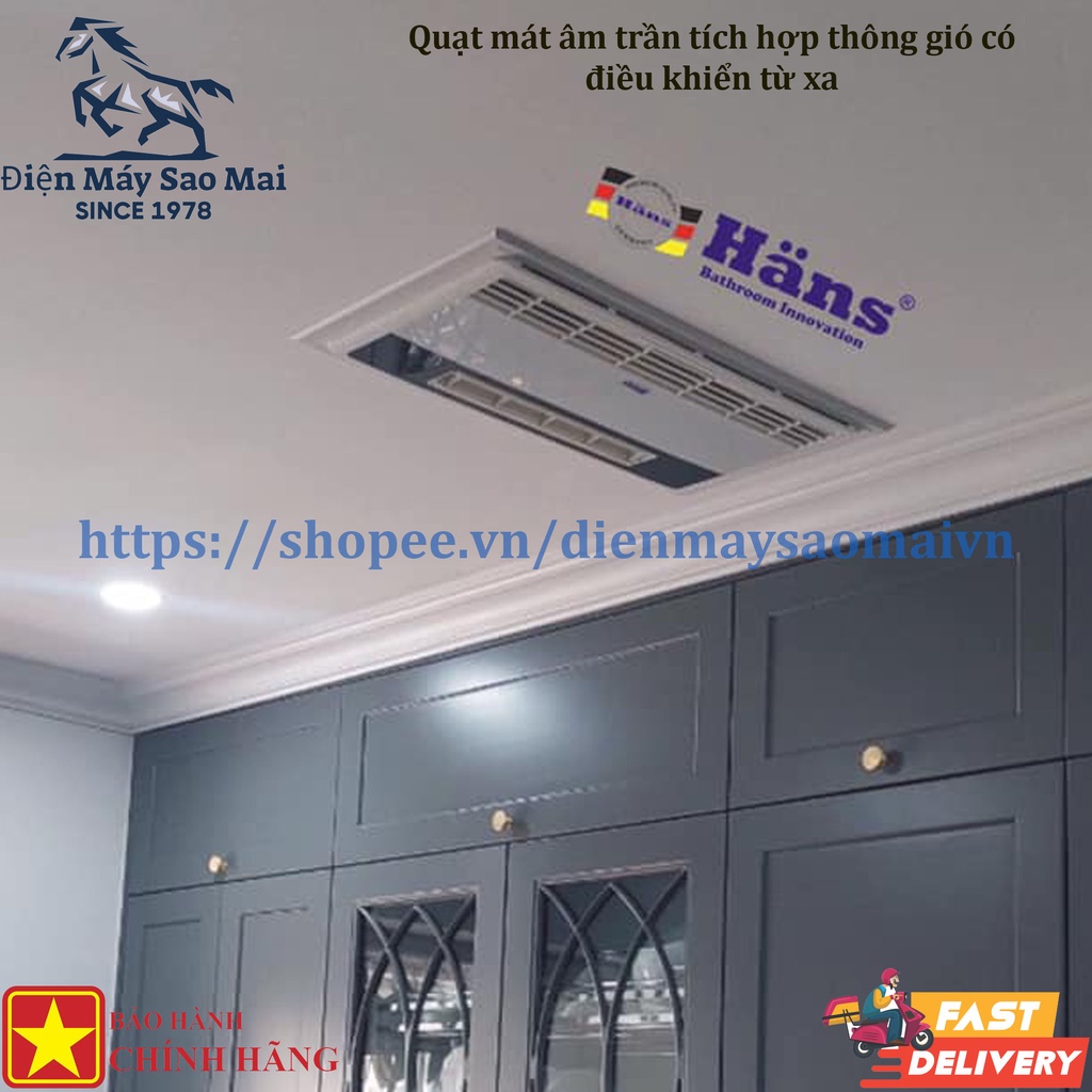 Quạt nhà vệ sinh phòng bếp tích hợp thông gió hút mùi điều khiển từ xa cỡ lớn 60 x 30 cm