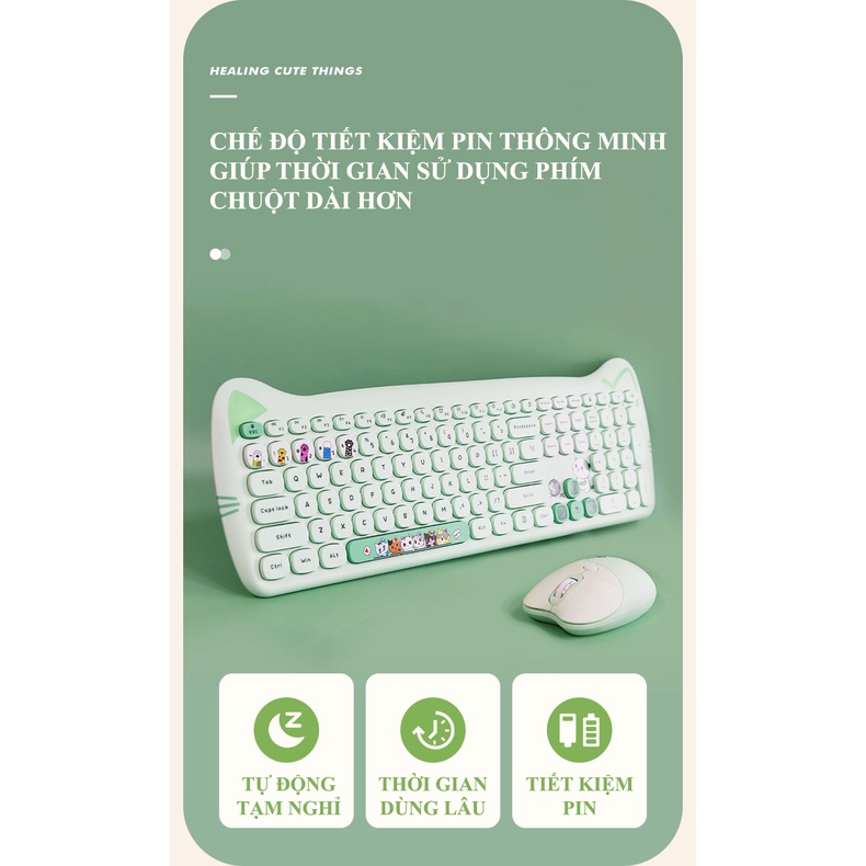 Bộ bàn phím và chuột không dây MOFII KITTY PLUS full 104 phím với hình dáng tai mèo dễ thương kết nối bằng chip USB - NK
